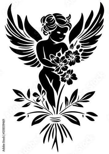 Art Nouveau cupid Graphic Accents, vector illustration, vintage elements	
