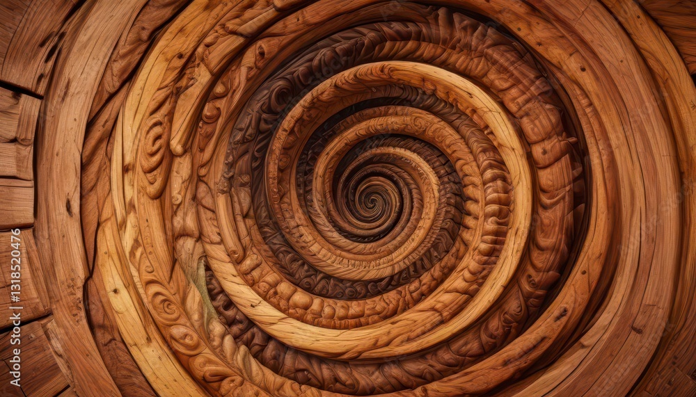 Fototapeta premium Psychedelic spiral patterns on wood background, spiral, organic