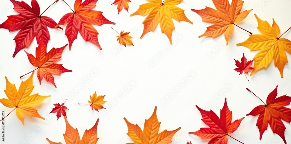 Delicate maple leaves scattered on white background, leaves, autumn Delicate maple leaves scattered on white background, leaves, autumn