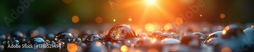 Sparkling droplets of water create tiny sunbeams, brightness, sunbeam