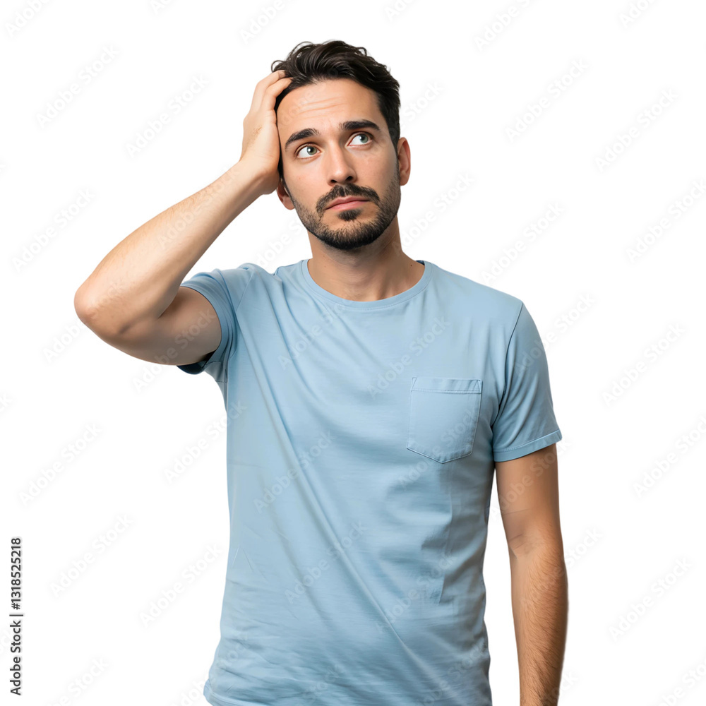 Young Doubtful Man Thinking, Scratching Head, and Trying to Find a Solution, PNG format Young Doubtful Man Thinking, Scratching Head, and Trying to Find a Solution, PNG format