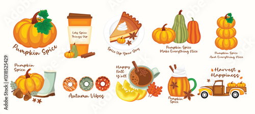 Pumpkin spice set vector