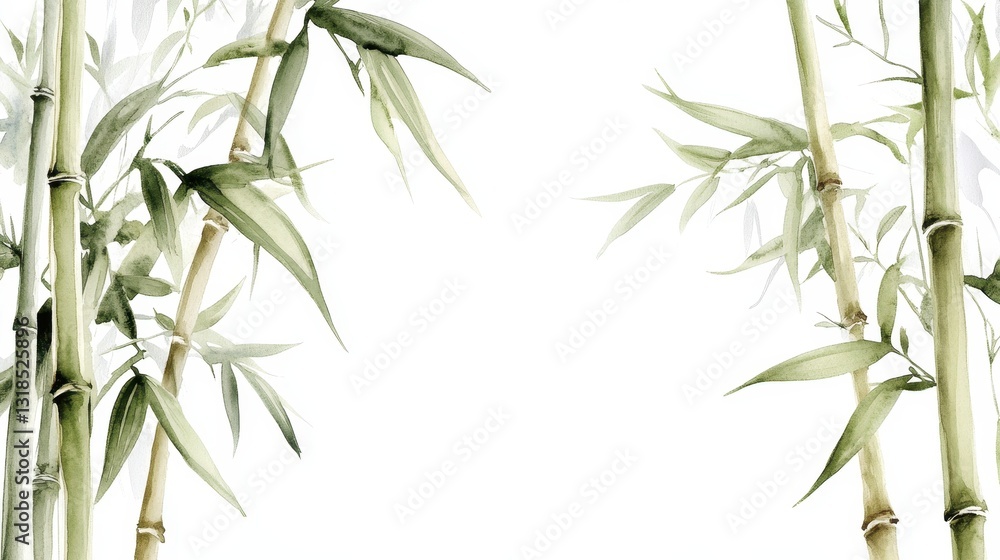 Fototapeta premium Watercolor of Green bamboo forest isolated on white background,hand drawn seamless bamboo pattern,Perfect for wallpapers,web page, surface textures, space for text.