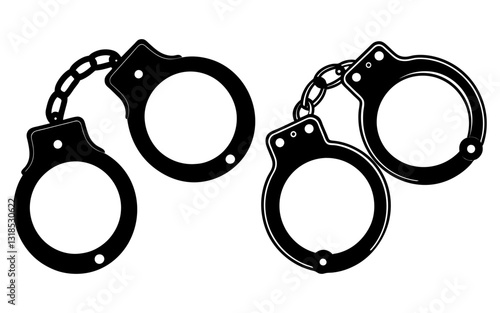 Hand Drawn Handcuff Black Silhouette Collection Vector Design