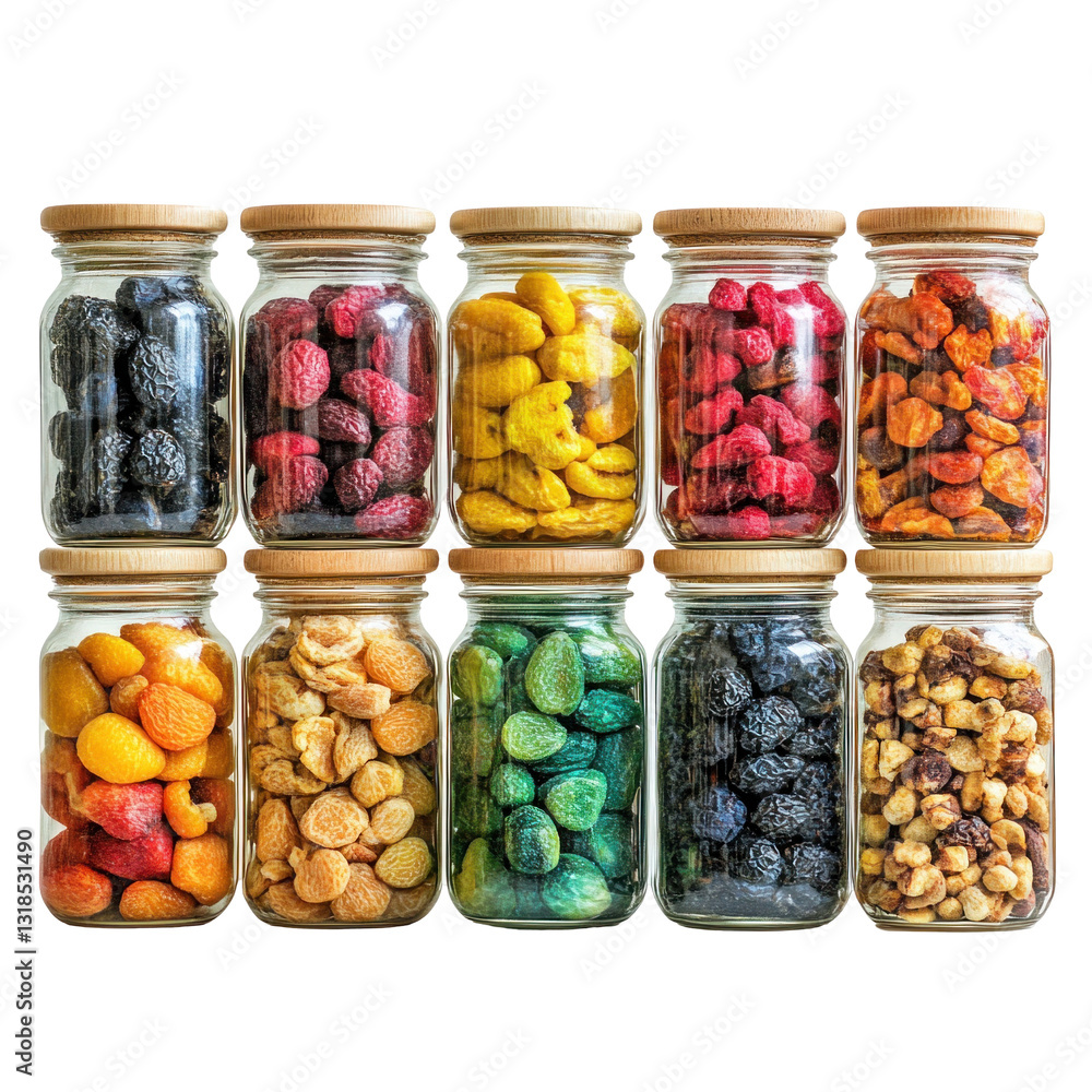 dried fruits in jars isolated on transparent background dried fruits in jars isolated on transparent background