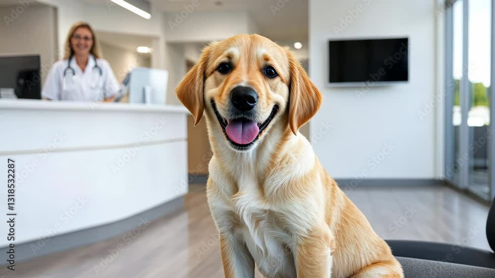 Happy Golden Retriever and Puppy at Veterinary Clinic Friendly Atmosphere for Pets and Animals Happy Golden Retriever and Puppy at Veterinary Clinic Friendly Atmosphere for Pets and Animals