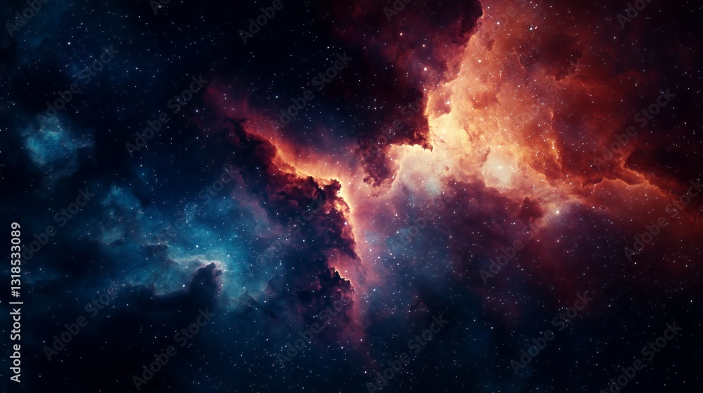 Cosmic Nebula with Red, Blue, and Orange Hues Cosmic Nebula with Red, Blue, and Orange Hues