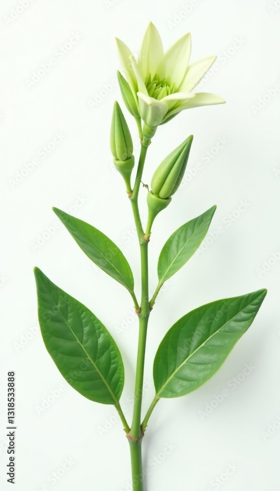 Fototapeta premium Delicate green plant isolated on white background, flower, foliage, green