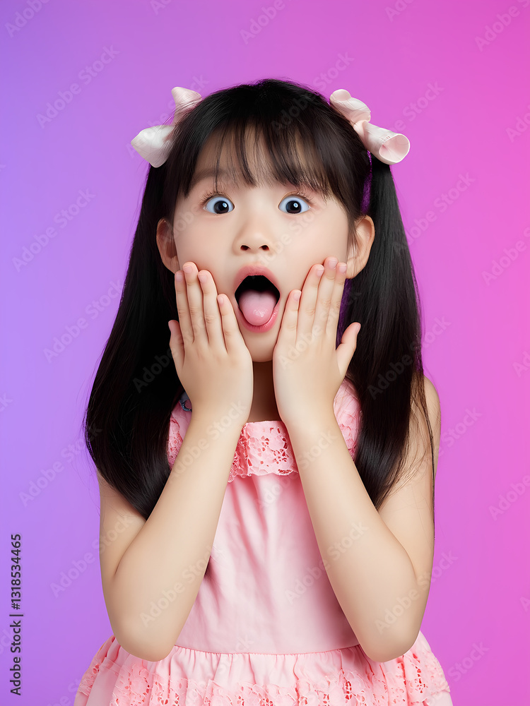 little girl in pink dress isolated on pink, surprised, 300dpi, 3d render little girl in pink dress isolated on pink, surprised, 300dpi, 3d render