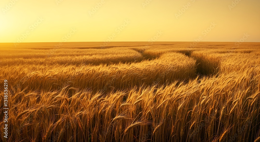 Obraz premium A dreamy golden wheat field blending seamlessly into a yellow sky.