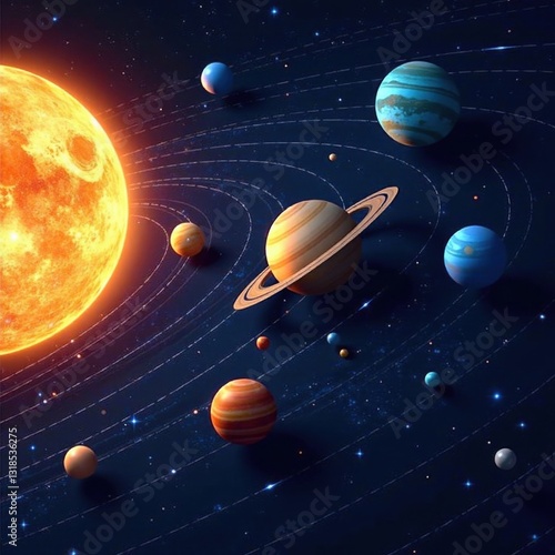 Wallpaper Mural Solar System Diagram with Planets and Moons, space diagram, , solar system Torontodigital.ca