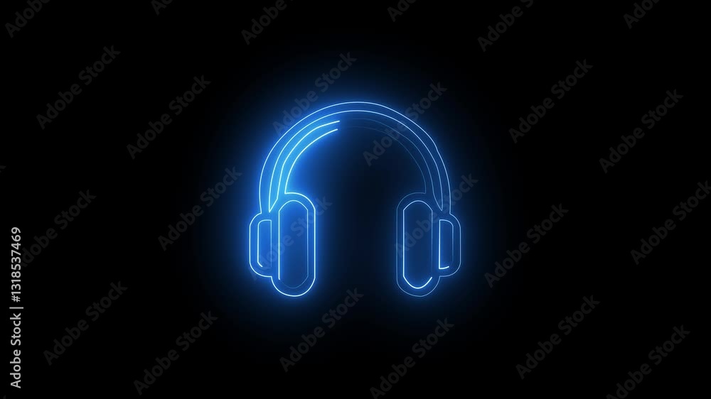 Abstract glowing neon headphone icon animation on black background. headphone icon animation.