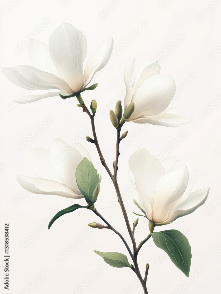White magnolia flower, isolated on white background, White magnolia flower, isolated on white background,