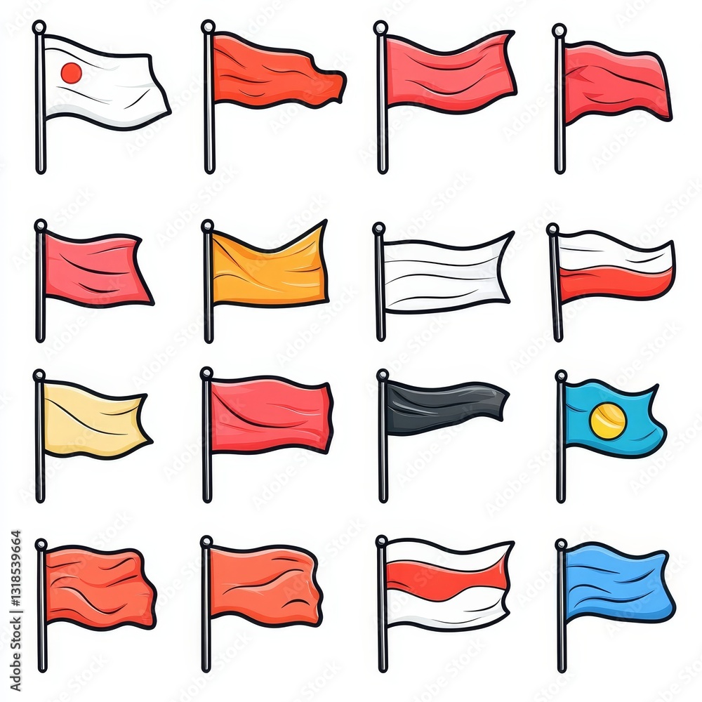 Illustration of a set of flags isolated on a white background. Illustration of a set of flags isolated on a white background.
