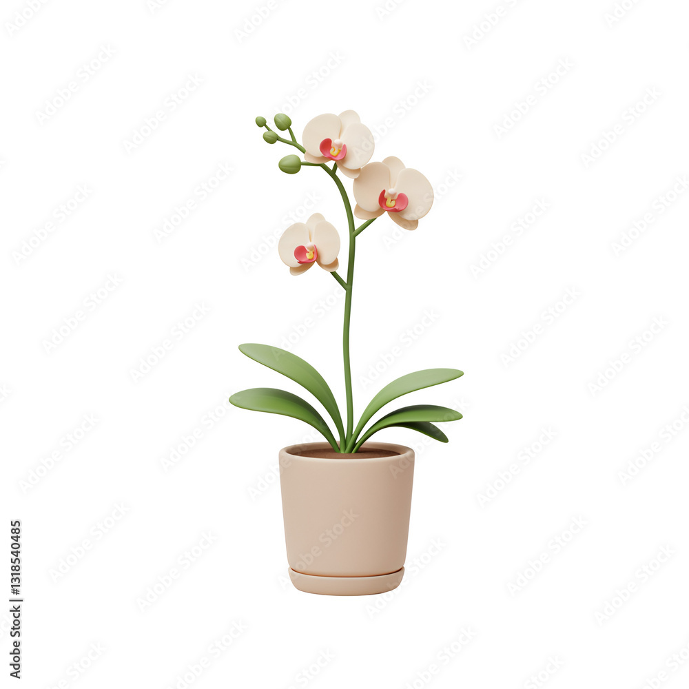 Fototapeta premium Minimal Potted Orchid with Tiny Bloom