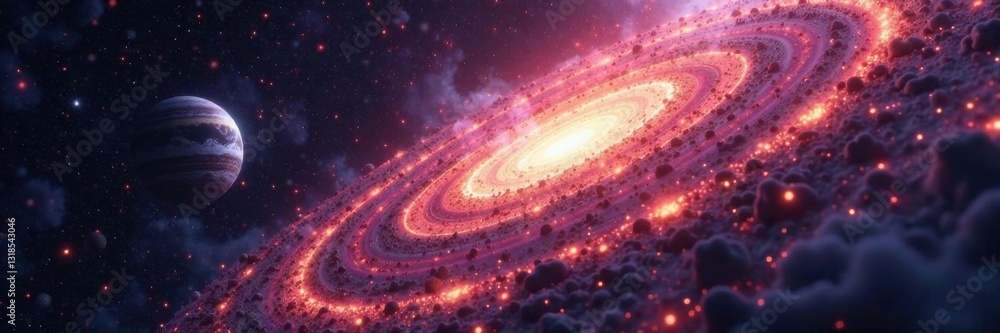 Swirling comet dust surrounds a lone planet, distant world , dust, astronomy, comet