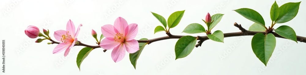 Single branch with leaves and flowers in isolation, branch, foliage, botanical Single branch with leaves and flowers in isolation, branch, foliage, botanical