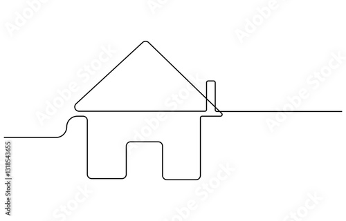 One continuous line drawing of house building Symbol home architecture and development property project