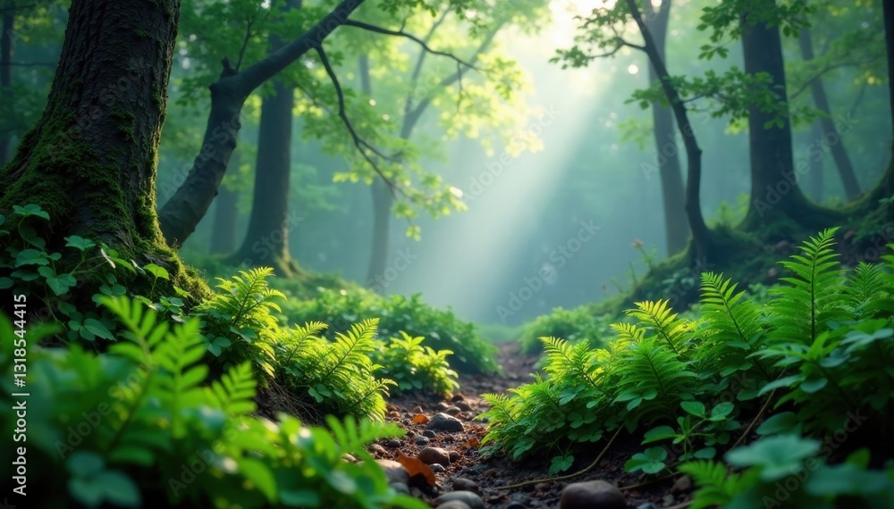 Misty forest with delicate ferns and moss, moss, soft, ferns Misty forest with delicate ferns and moss, moss, soft, ferns