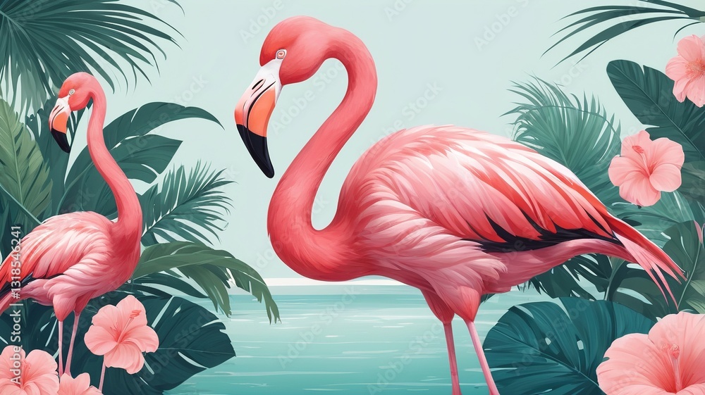 Naklejka premium pink flamingos