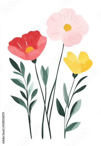 Wallpaper Mural Watercolor, simple flat illustration, flowers  Torontodigital.ca