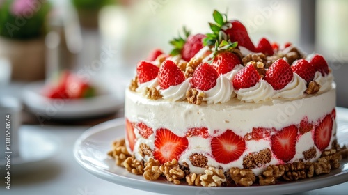 Wallpaper Mural Delicious Strawberry Cake with Cream Cheese and Walnuts Dessert Recipe Torontodigital.ca
