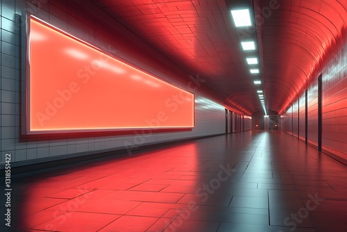 Futuristic Underground Tunnel with Illuminated Advertisement Space for Modern Design