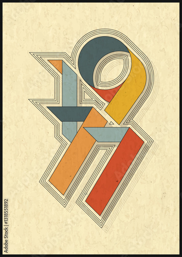 1977 Vintage Style Poster from the Seventies, 70s Colors and Shapes