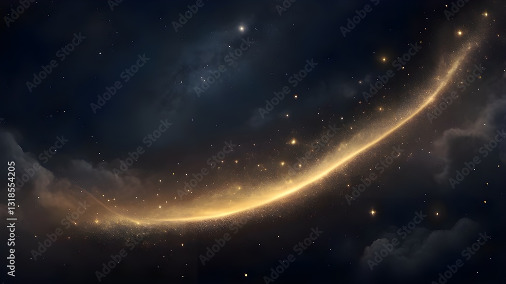 Fototapeta premium Golden Cosmic Trail - Luminous Celestial Arc in a Starry Night Sky