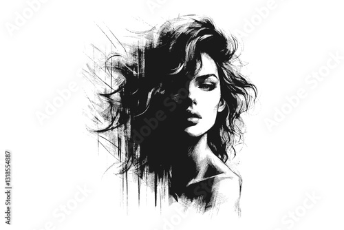 Generative AI: woman (Vector Pen Drawing) 