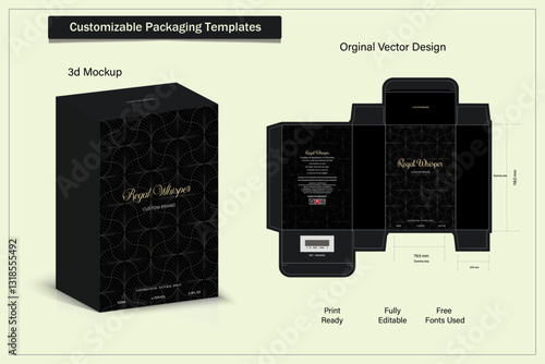 Box packaging die-cut template design. 3d mock-up of colorful and creative box design frames, for packaging, and design of Fragrance Box products Isolated on the background. vector illustration