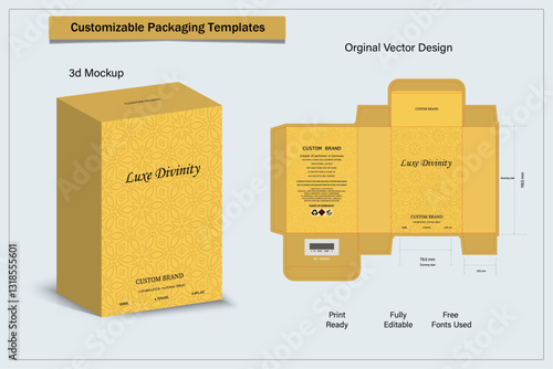 Box packaging die-cut template design. 3d mock-up of colorful and creative box design frames, for packaging, and design of Fragrance Box products Isolated on the background. vector illustration