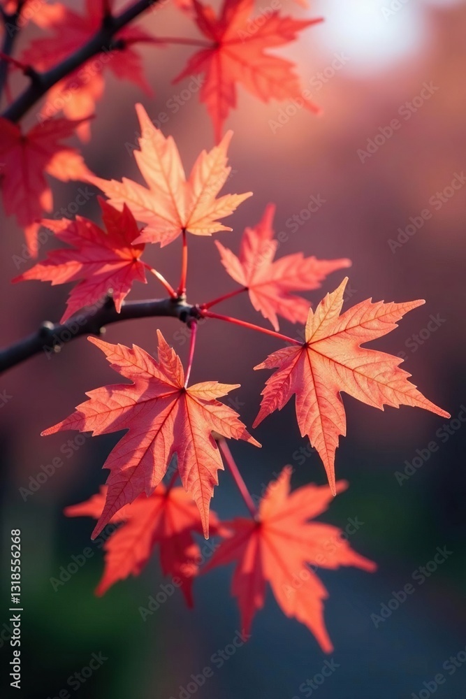 Delicate maple leaves cling to branches of a mature cherry blossom tree, natural, foliage, autumnal Delicate maple leaves cling to branches of a mature cherry blossom tree, natural, foliage, autumnal