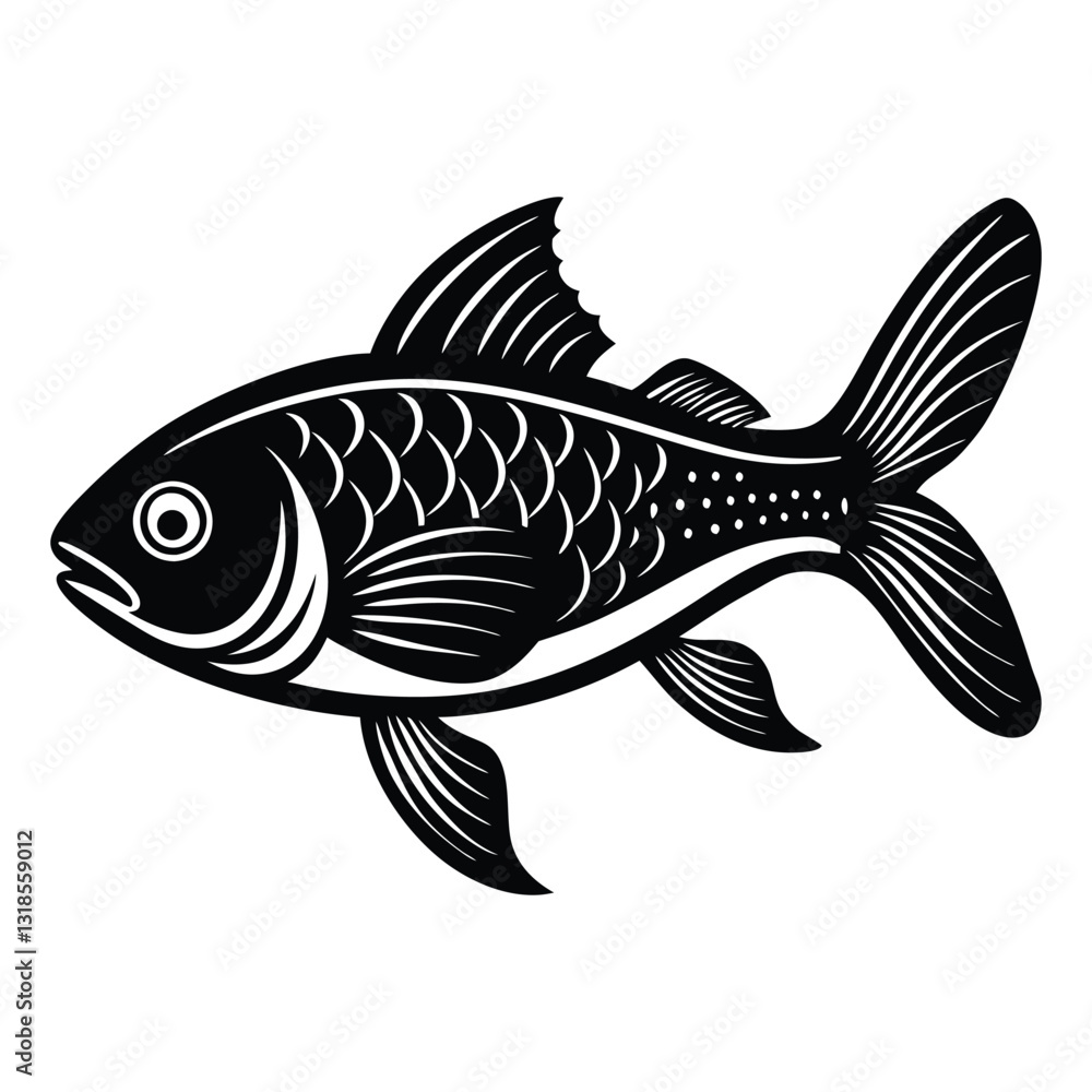 Fototapeta premium Fish silhouette vector white background-3