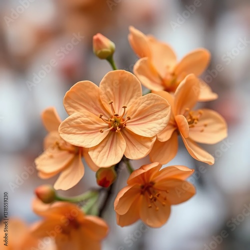 Delicate apricot flowers with delicate petals and golden centers, flowers, nature, ochna integerrima photo