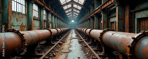 Wallpaper Mural Rusty metal pipes in an abandoned factory, rust, grunge, metal Torontodigital.ca