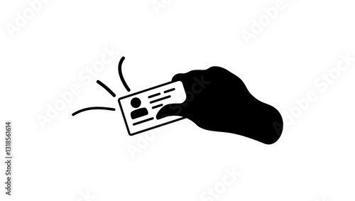 registration symbol, hand hold id card, black isolated silhouette