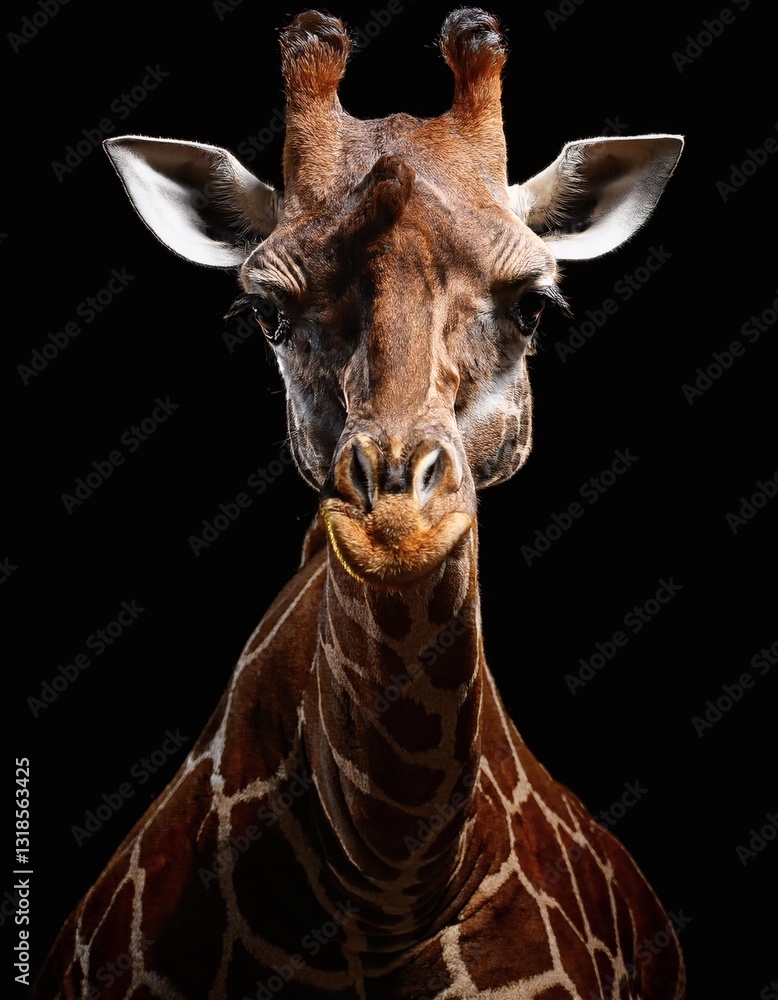 Obraz premium Giraffe with Long Neck and Unique Spot Pattern in Studio Level Lighting Portrait