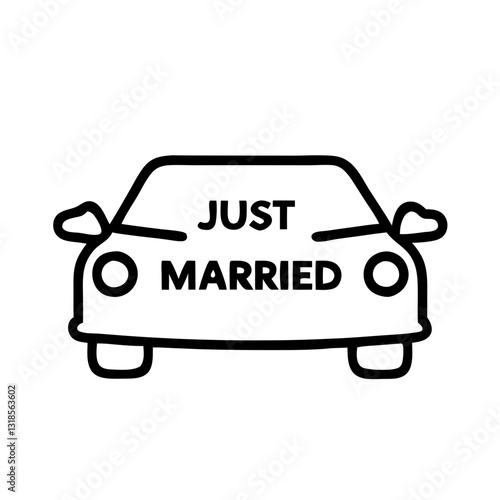 Just married car icon in line art style on a transparent background, wedding concept
