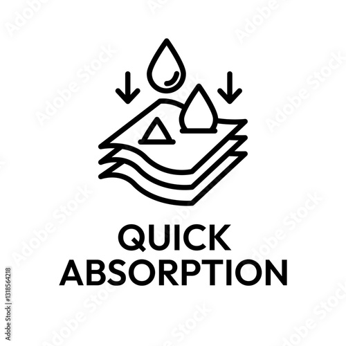 Highly absorbent or fast absorption icon set. Absorption label, logo, badge, symbol, emblem, line, flat vector, isolated illustration. Quick absorption label for product packaging design.