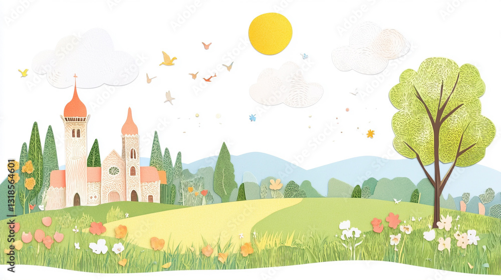 Fototapeta premium Barcelona City Paper Cut Design Featuring Landmarks and Artistic Craftsmanship