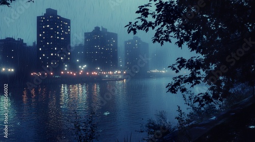 Rainy Night Cityscape: Dark and Moody Urban Scene