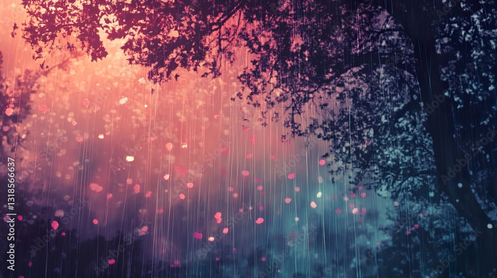 Rainy Night Landscape: Dreamy Colors and Tranquil Mood