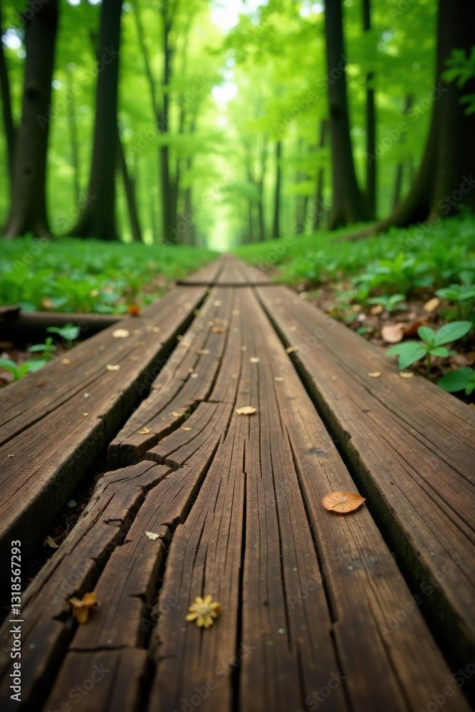 Weathered wooden planks laid horizontally on a forest floor, wood planks, wood, trees Weathered wooden planks laid horizontally on a forest floor, wood planks, wood, trees