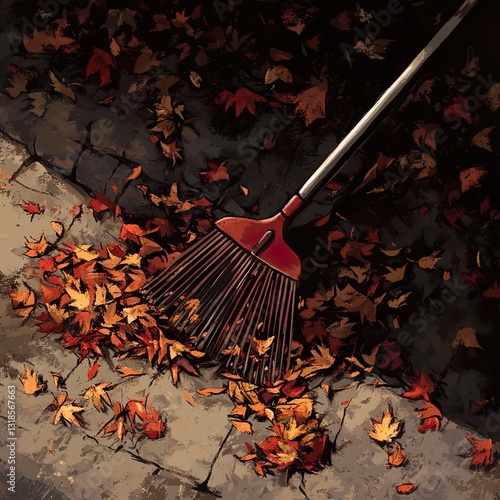 Autumn Leaves: A Rake and Fallen Foliage