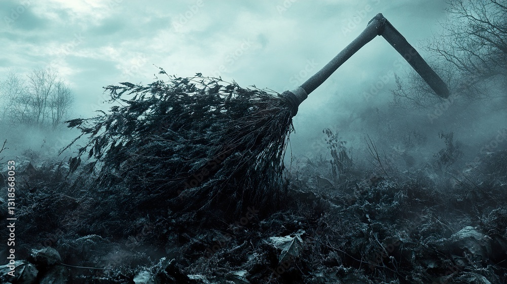 Mystical Forest Broom: A Dark Fantasy Image