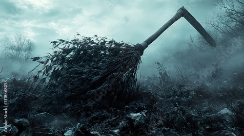 Obraz na płótnie Mystical Forest Broom: A Dark Fantasy Image w salonie