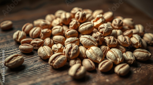 Wallpaper Mural High contrast, low-key lighting, soft pastel colors, sculptural clay art extreme macro close-up of mixed nuts on a rustic wooden surface. Warm lighting, small detail, modeled shapes, textured surface. Torontodigital.ca