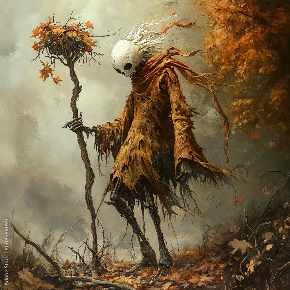 Autumnal Skeleton: A Mystical Forest Journey