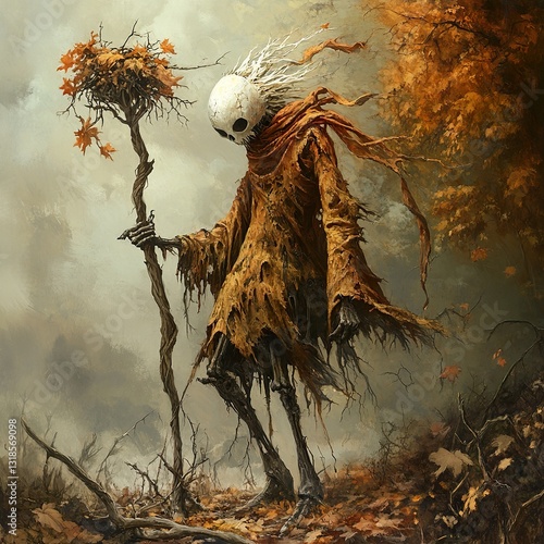 Obraz na płótnie Autumnal Skeleton: A Mystical Forest Journey w salonie